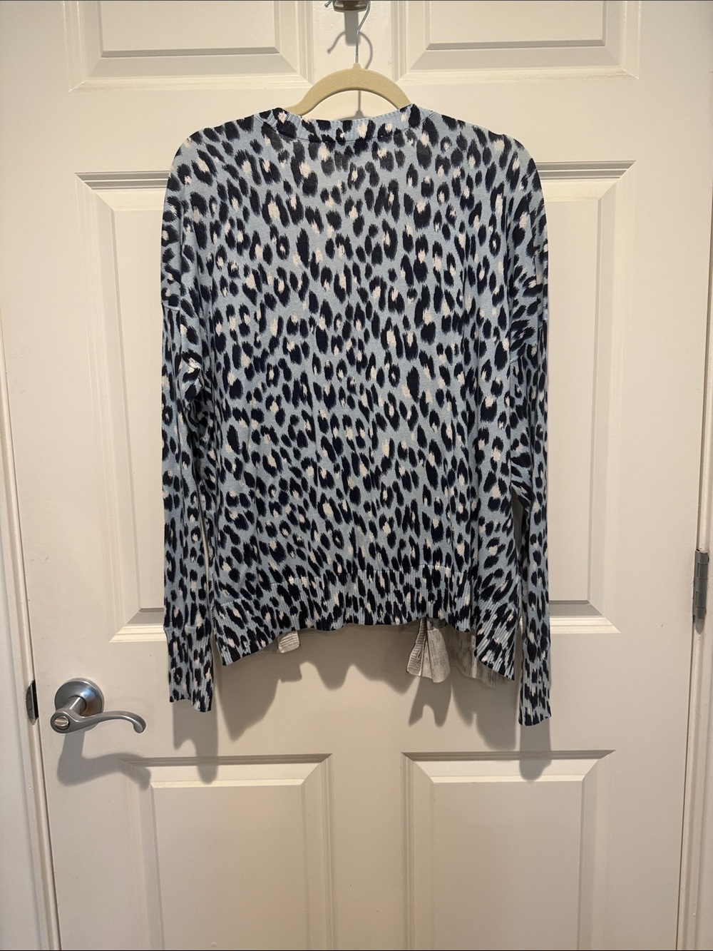 LOFT Light Blue and Black Leopard Print Open Cardigan - Picture 3 of 3